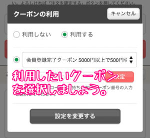 クーポン適用画面